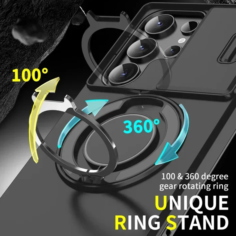 Magnetic Stand Phone Case for Samsung – Slide Camera Cover, 360° Ring Grip & Kickstand, Full Protection 📱
