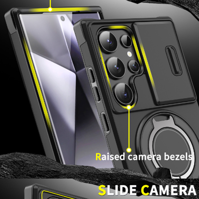 Magnetic Stand Phone Case for Samsung – Slide Camera Cover, 360° Ring Grip & Kickstand, Full Protection 📱