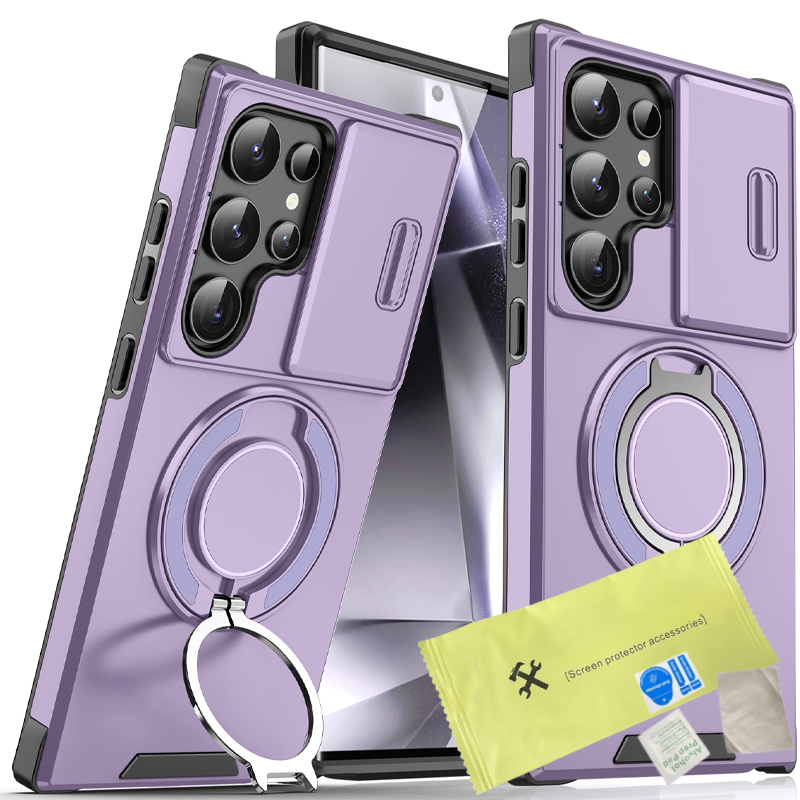 Magnetic Stand Phone Case for Samsung – Slide Camera Cover, 360° Ring Grip & Kickstand, Full Protection 📱