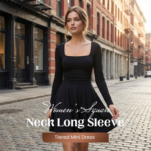 🔥Women’s Square Neck Long Sleeve Tiered Mini Dress