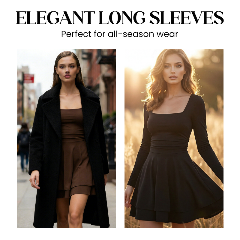 🔥Women’s Square Neck Long Sleeve Tiered Mini Dress