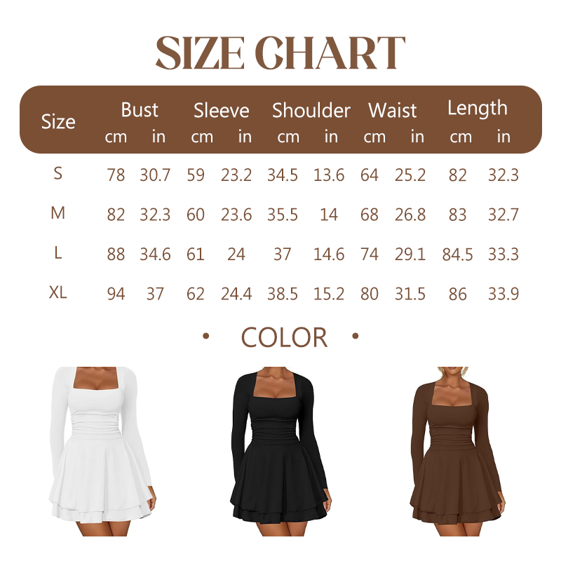 🔥Women’s Square Neck Long Sleeve Tiered Mini Dress