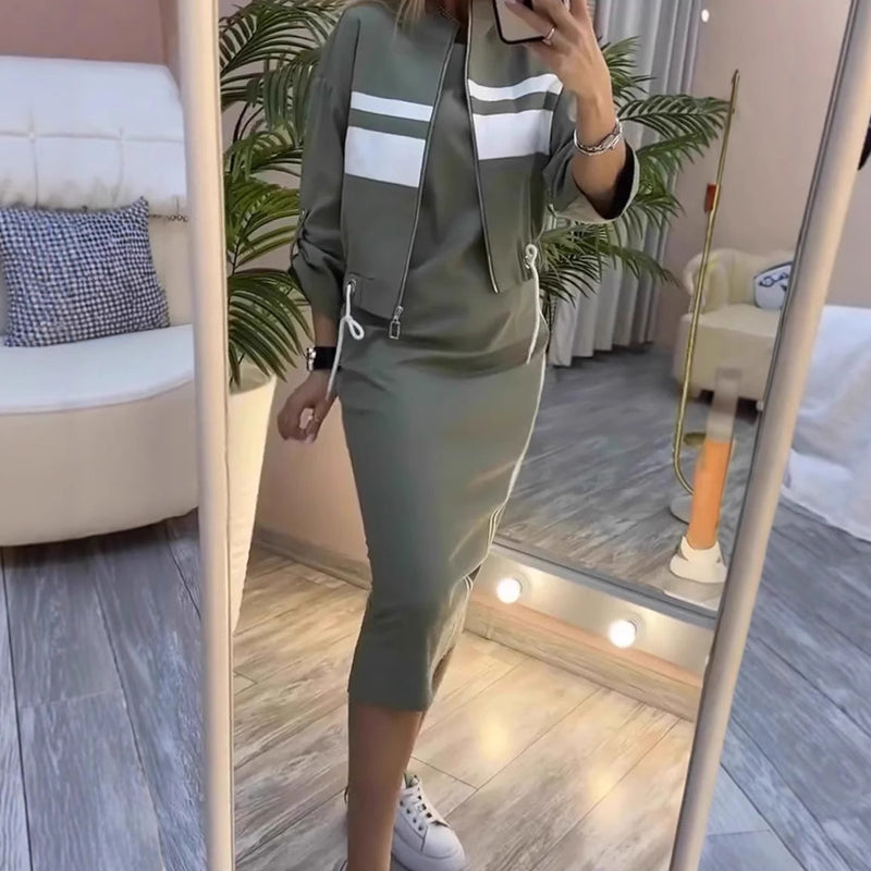 🎉 55% OFF! ⚡ WOMEN'S BOMBER JACKET & BODYCON SKIRT SET – SPORTY CHIC, INSTANT OUTFIT