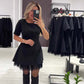 Women’s Sparkling Lace Trim Short-Sleeve Mini Dress