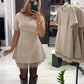 Women’s Sparkling Lace Trim Short-Sleeve Mini Dress
