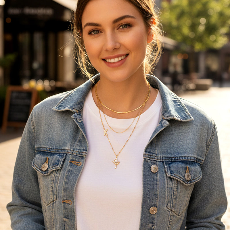 💎 Dainty Petal Chain Necklace with Initial Charm – Adjustable, Sparkling & Faith-Inspired Design ✨📿