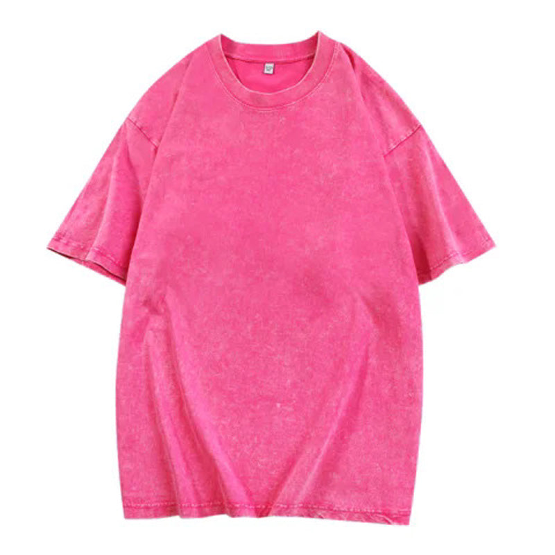 Loose Vintage Solid Color Short Sleeve Top