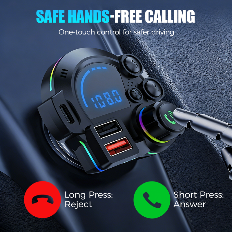 Bluetooth 5.3 FM Transmitter – Dual Fast Charge & Hands-Free Calls
