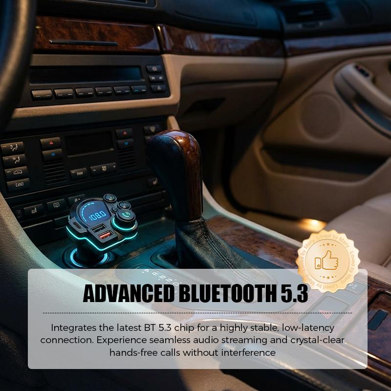 Bluetooth 5.3 FM Transmitter – Dual Fast Charge & Hands-Free Calls