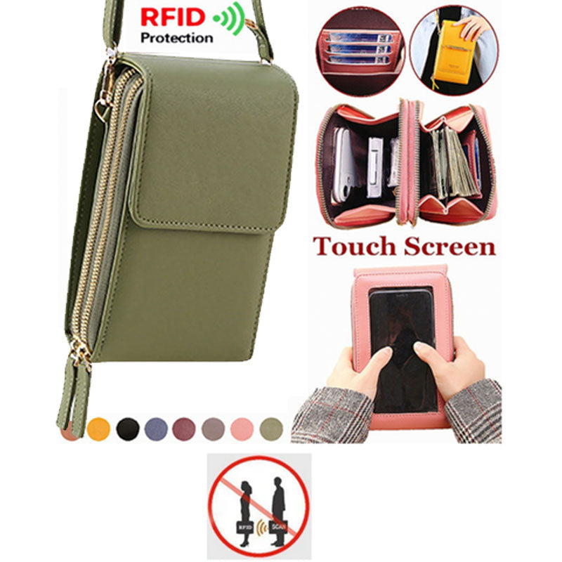 RFID Anti-Theft Phone Crossbody – Touchscreen & Multi-Compartment Design