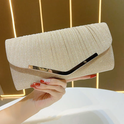 Elegant Champagne Pleated Clutch – Perfect Match for Our Navy Two-Piece Set