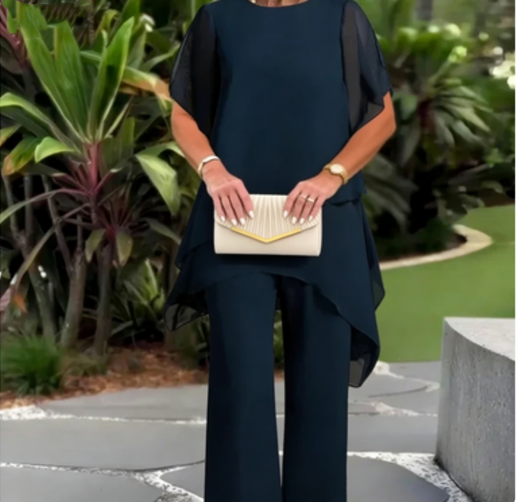 Elegant Champagne Pleated Clutch – Perfect Match for Our Navy Two-Piece Set