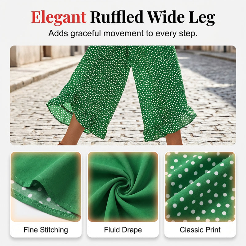 💖50% OFF🌺Polka Dot Ruffle Wide-Leg Pants – Smocked High Waist & Breathable