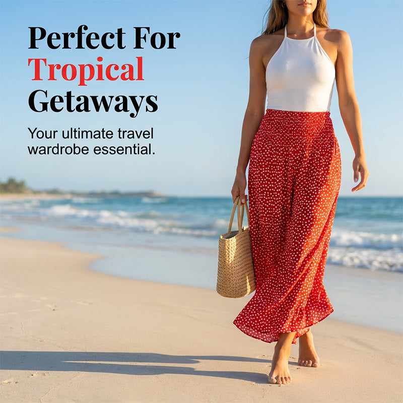💖50% OFF🌺Polka Dot Ruffle Wide-Leg Pants – Smocked High Waist & Breathable