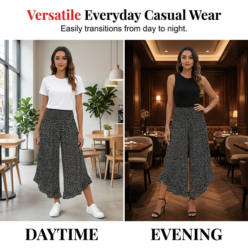 💖50% OFF🌺Polka Dot Ruffle Wide-Leg Pants – Smocked High Waist & Breathable
