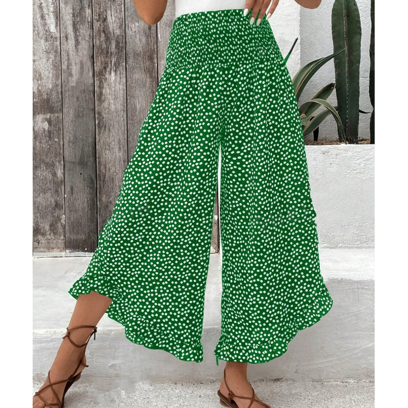 💖50% OFF🌺Polka Dot Ruffle Wide-Leg Pants – Smocked High Waist & Breathable