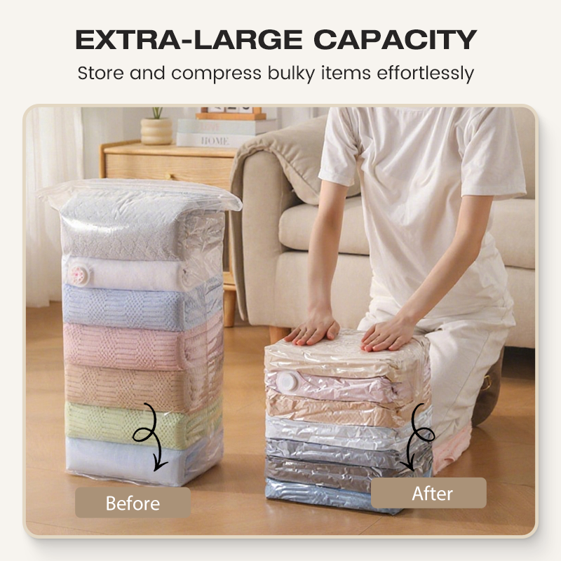 No-Pump Vacuum Storage Bags – Save 80% Space, Dry & Dust-Free🧳