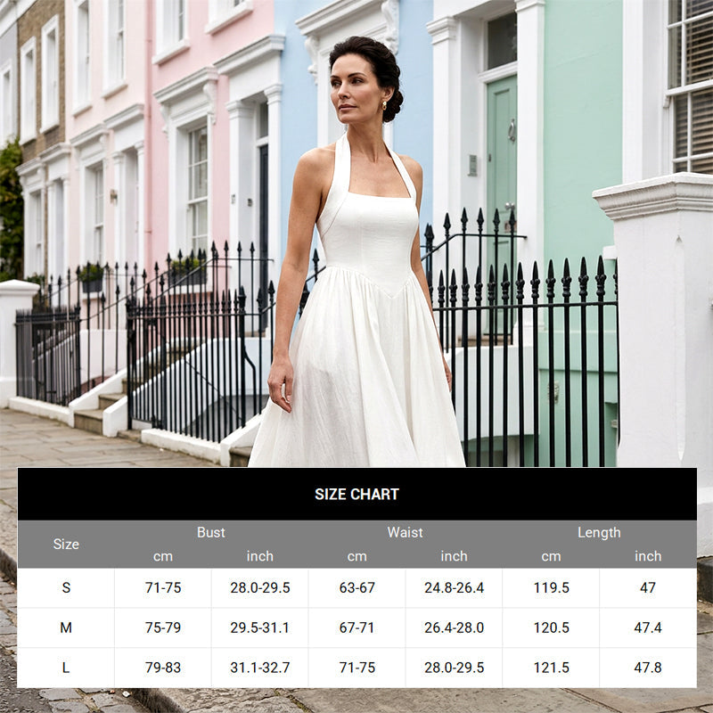 Elegant Halter Midi Dress – Stretch Back & Flattering Fit