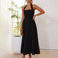Elegant Halter Midi Dress – Stretch Back & Flattering Fit
