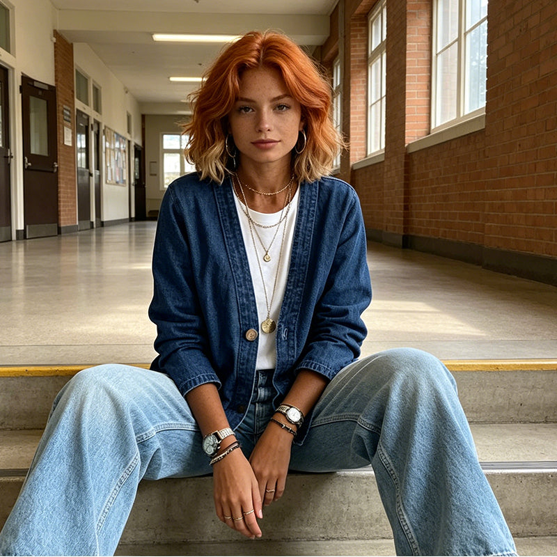 ✨ Women's Classic Button Front Denim Jacket – V-Neck, Breathable Fabric & Relaxed Fit 💙