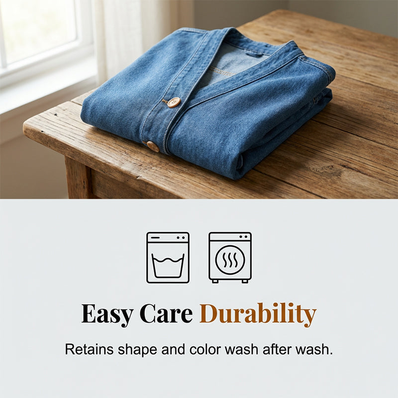 ✨ Women's Classic Button Front Denim Jacket – V-Neck, Breathable Fabric & Relaxed Fit 💙