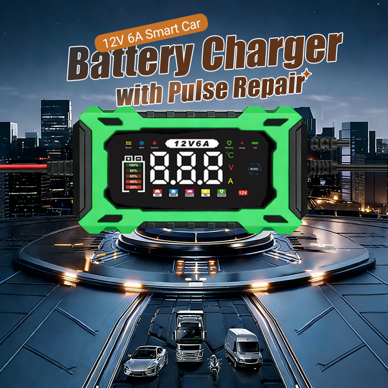 12V 6A Smart Battery Charger | Pulse Repair LCD Display for Cars Motorcycles & More