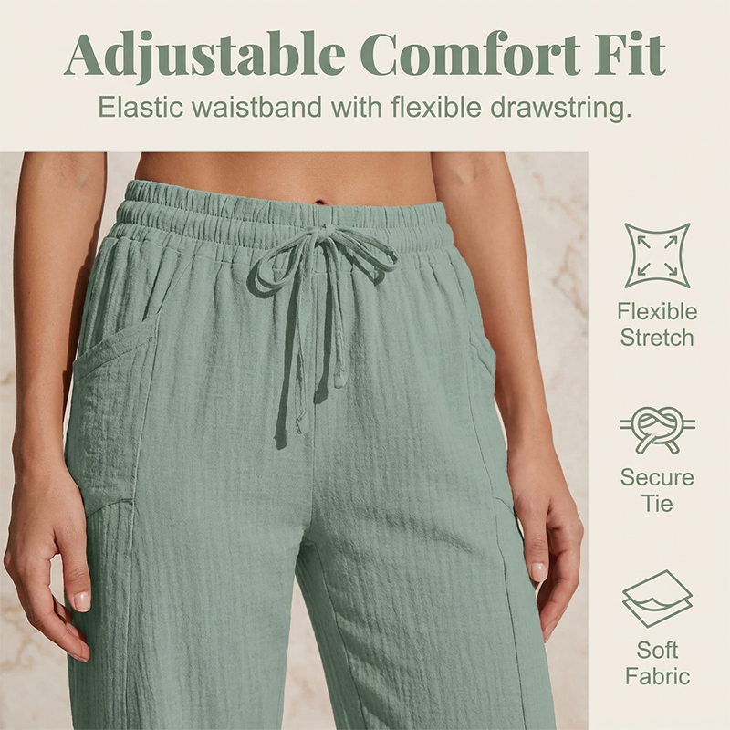 🍃 LIMITED-TIME 50% OFF! ✨ Women's Pleated Cropped Pants – Linen-Cotton, Wide-Leg, Comfortable 🌿