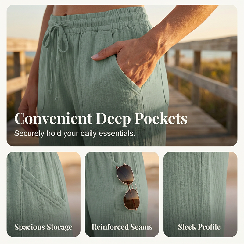 🍃 LIMITED-TIME 50% OFF! ✨ Women's Pleated Cropped Pants – Linen-Cotton, Wide-Leg, Comfortable 🌿