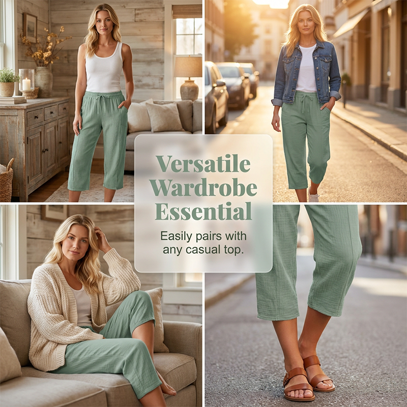 🍃 LIMITED-TIME 50% OFF! ✨ Women's Pleated Cropped Pants – Linen-Cotton, Wide-Leg, Comfortable 🌿