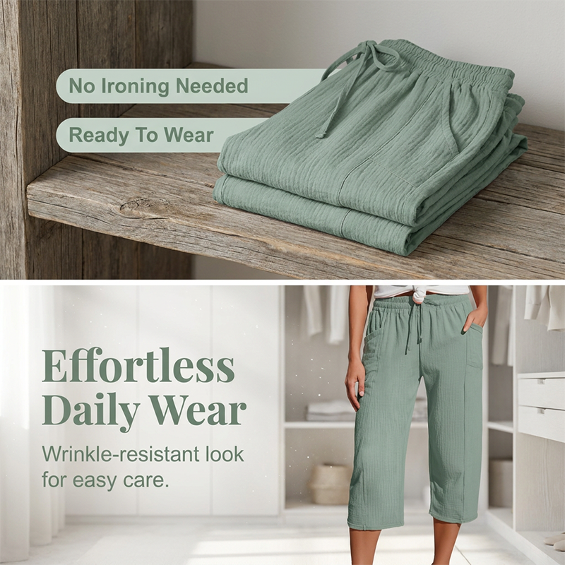 🍃 LIMITED-TIME 50% OFF! ✨ Women's Pleated Cropped Pants – Linen-Cotton, Wide-Leg, Comfortable 🌿