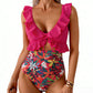 Ruffle V-Neck Swimsuit – Tummy Control & Adjustable Fit