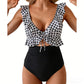 Ruffle V-Neck Swimsuit – Tummy Control & Adjustable Fit