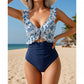 Ruffle V-Neck Swimsuit – Tummy Control & Adjustable Fit