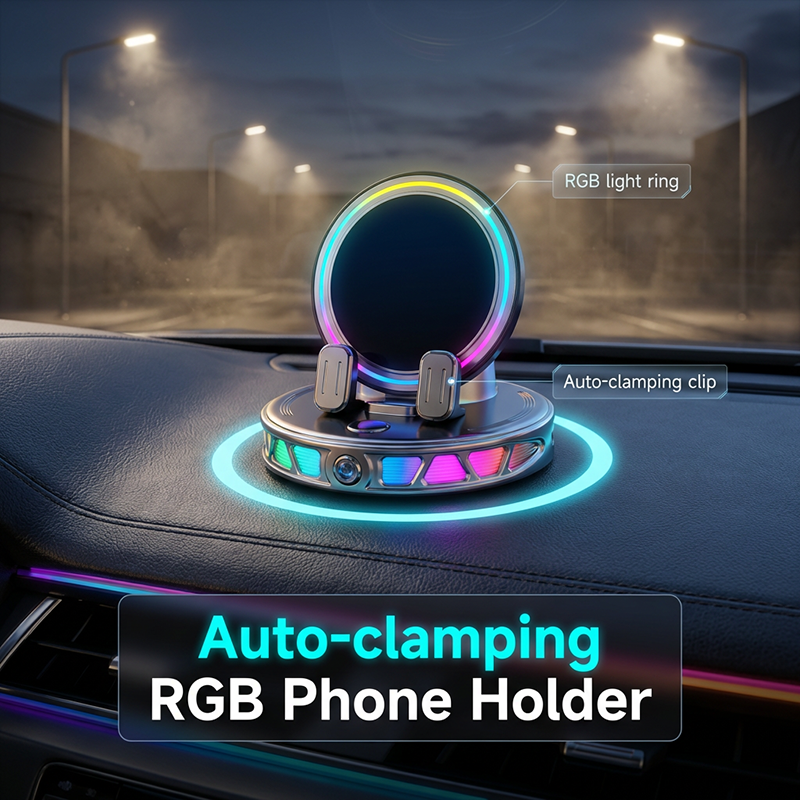 Clamp & Charge Instantly! No-Fumble RGB Auto-Grip Car Mount