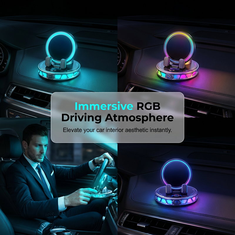 Clamp & Charge Instantly! No-Fumble RGB Auto-Grip Car Mount