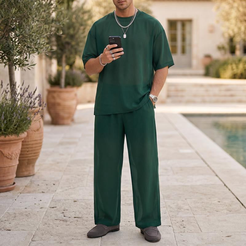 🔥Last Day Sale 50% OFF⏰👔Men's T-Shirt & Wide-Leg Pants 2-Piece Set🎁