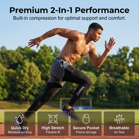 🏃‍♂️ 2-in-1 Compression Shorts – Phone Pocket, No Bounce, Quick-Dry