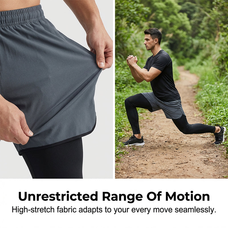 🏃‍♂️ 50% OFF NOW!💨 Men's 2-in-1 Running Tights with Shorts – Compression & Quick-Dry – Sports Leggings with Phone Pocket 📱