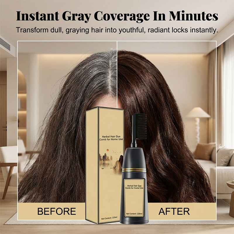 Instant Gray Coverage Comb – Herbal, No-Mess Home Dye