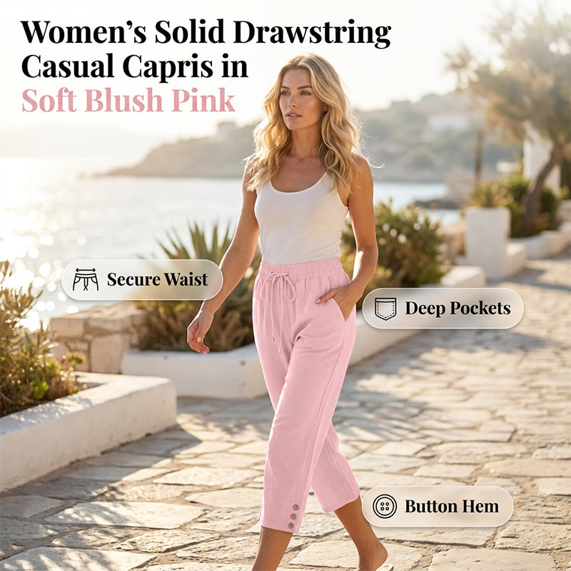 🌸 Drawstring Capris – Pockets & Breathable Comfort