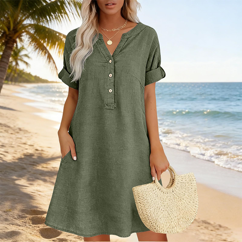 🥳2026 HOT SALE🥳Women's V-Neck Tunic Dress – Relaxed Fit, Pockets & Breathable
