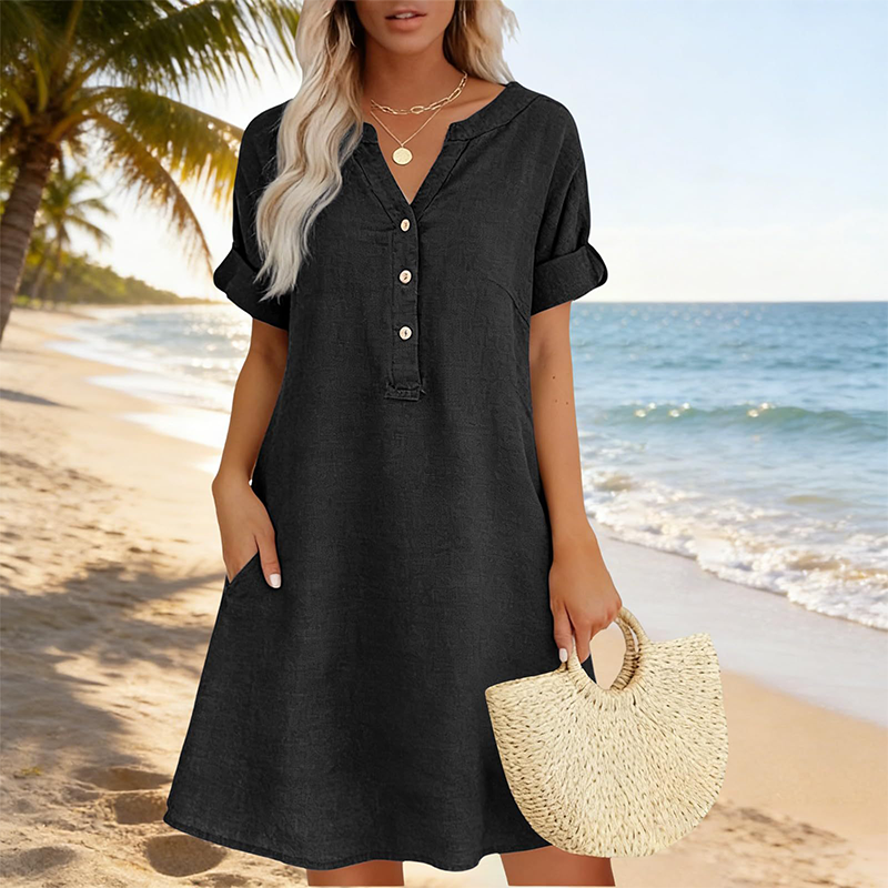 🥳2026 HOT SALE🥳Women's V-Neck Tunic Dress – Relaxed Fit, Pockets & Breathable