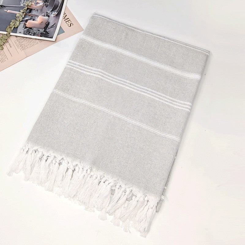Cotton Blend Striped Tassel Beach Towel