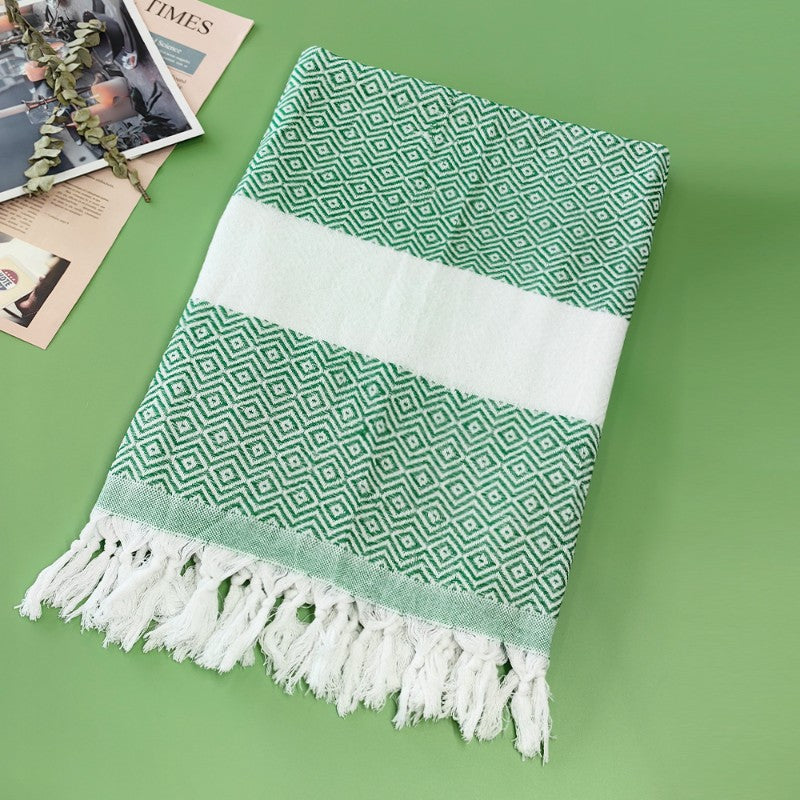 Cotton Blend Striped Tassel Beach Towel