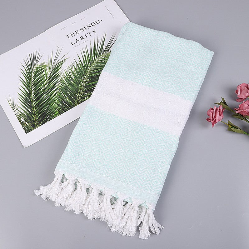 Cotton Blend Striped Tassel Beach Towel