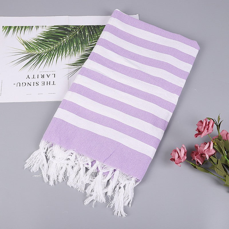 Cotton Blend Striped Tassel Beach Towel
