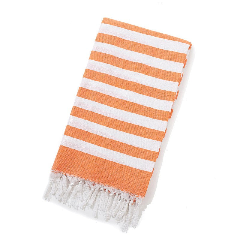 Cotton Blend Striped Tassel Beach Towel