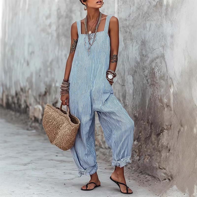 👗 50% OFF NOW! Relaxed Striped Jumpsuit – Breathable, Effortless Summer Style