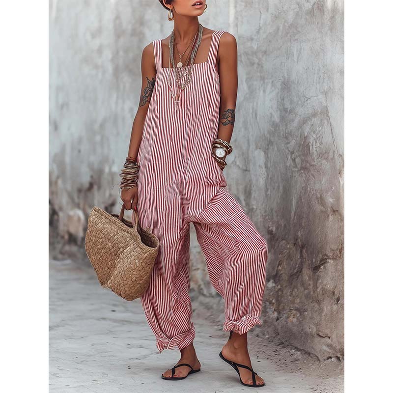 👗 50% OFF NOW! Relaxed Striped Jumpsuit – Breathable, Effortless Summer Style