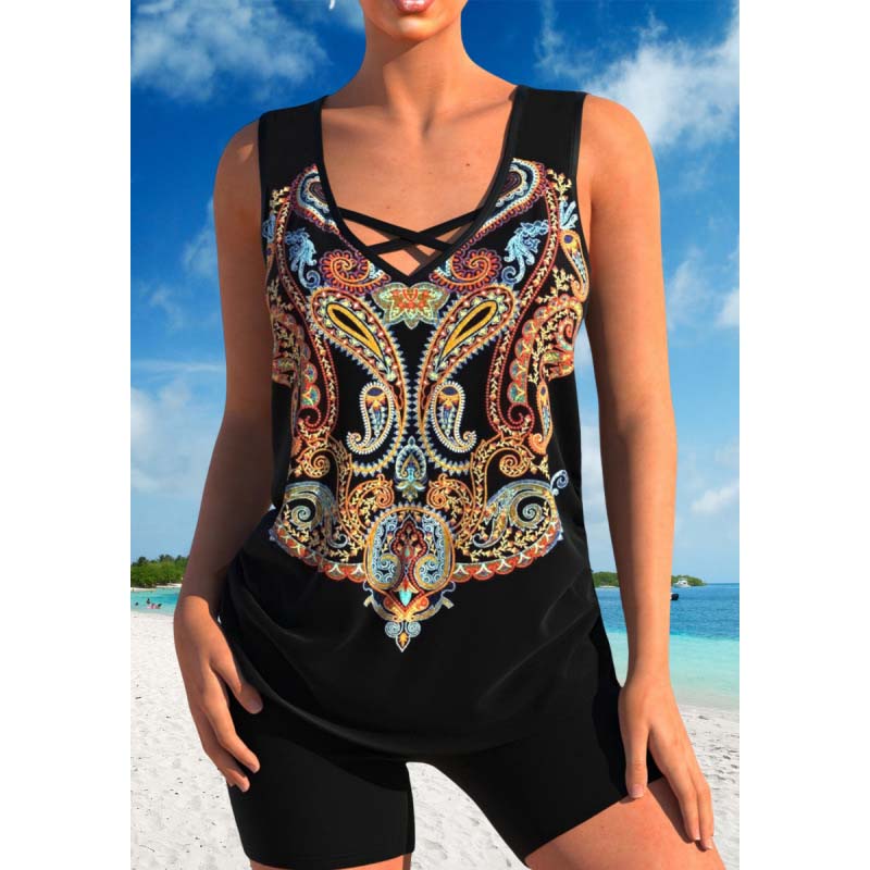 🏖️Summer Hot Sale 50% OFF🏝️✨Sporty Two-Piece Bathing Suit – Criss-Cross Neck, Boy Shorts, Quick-Dry 🏄‍♀️